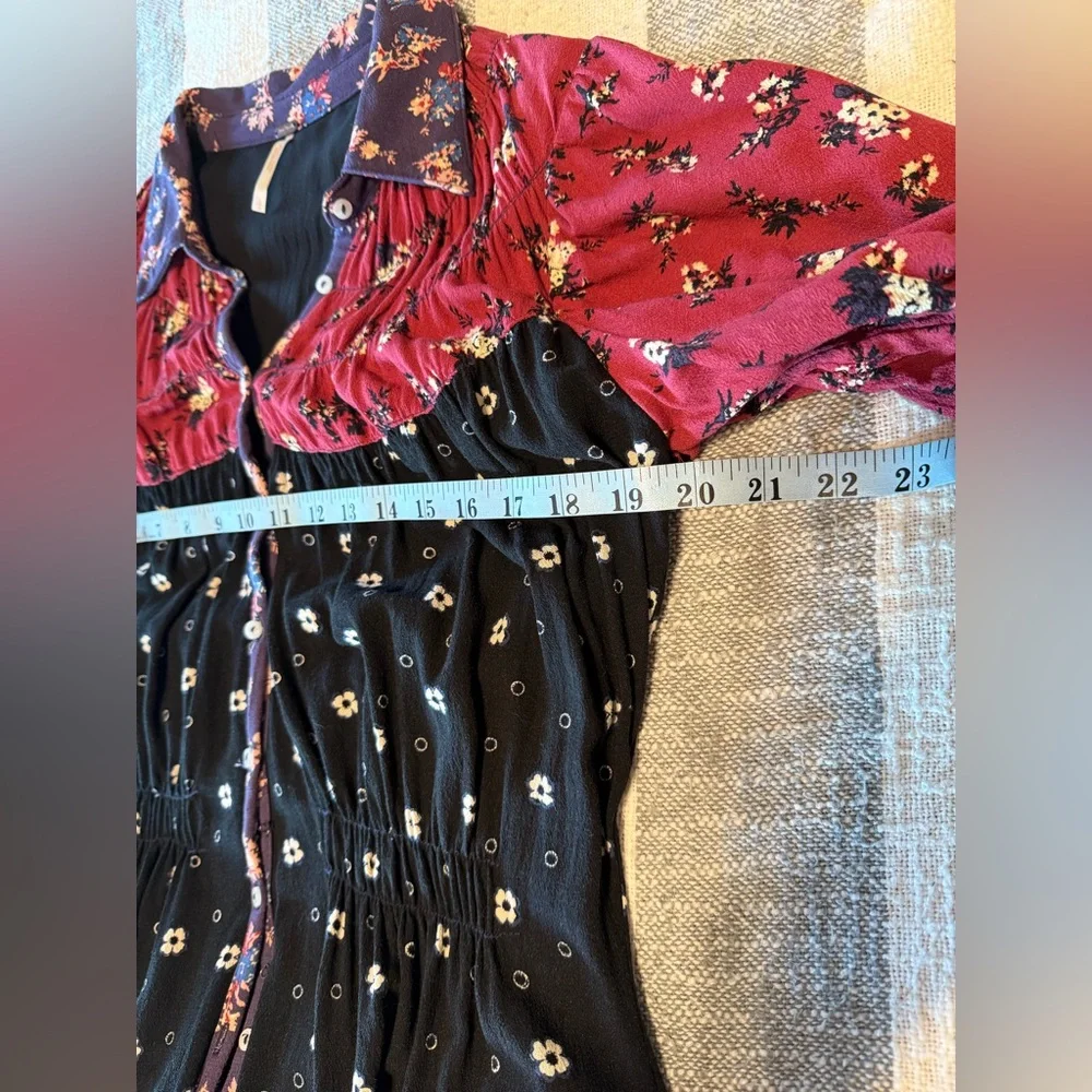 Free People Nora Midi Dress Floral Print Button Down the Front SZ L Black/Red - Picture 9 of 11